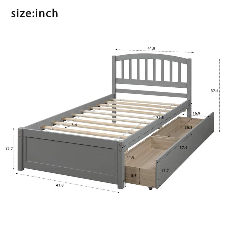 Twin Platform Storage Bed Wood Bed Frame