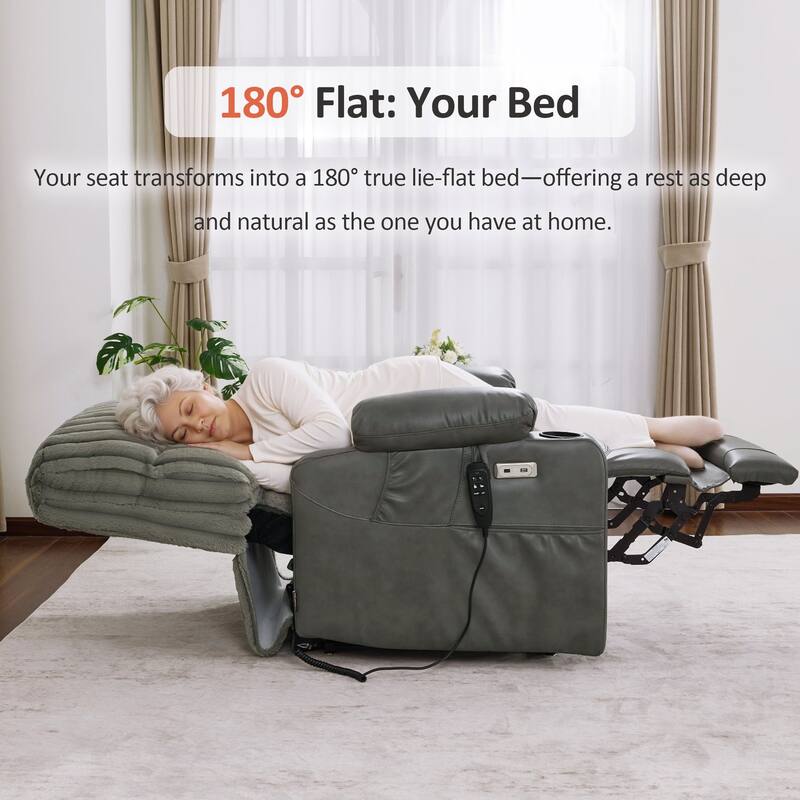 MCombo 180° Lay Flat Power Lift Recliner Chair for Elderly, Dual Motor Lift Chair with Full-Body Heating for Sleeping
