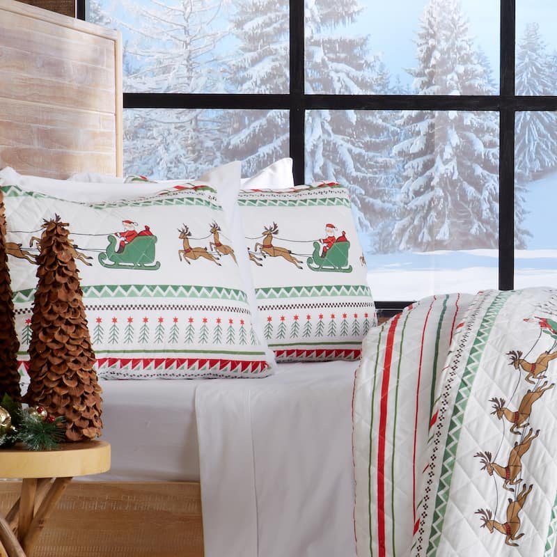 Premium Holiday Striped Microfiber Quilt Set With Shams