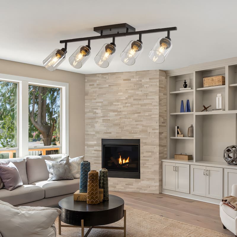 5-Light Track Lighting Kit Black Track Lighting Fixtures Bathroom Wall Sconces Ceiling Mount Kitchen Tracking Lights - Black