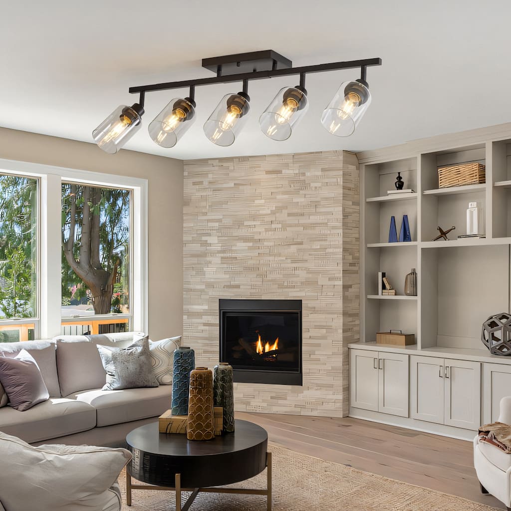 5-Light Track Lighting Kit Black Track Lighting Fixtures Bathroom Wall Sconces Ceiling Mount Kitchen Tracking Lights