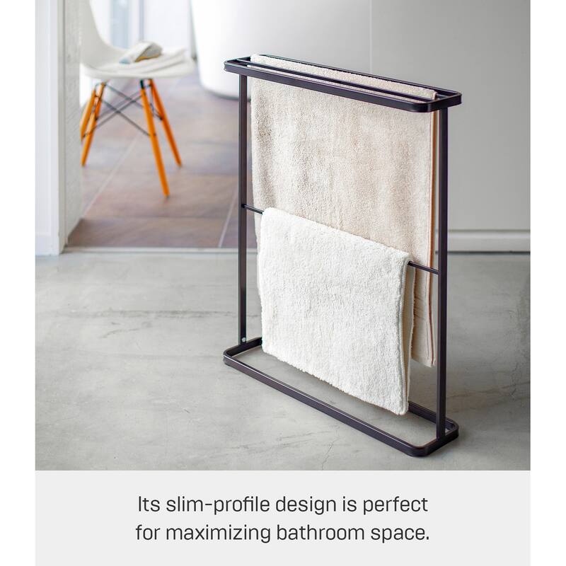 Yamazaki Home Bath Towel Hanger, Steel, Holds towels up to 24.5" x 58", Holds 2.2 lbs - L 5.91 x W 25.59 x H 29.53 inches