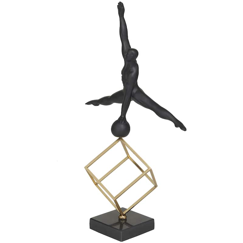 Marble Gymnast Decorative Sculpture with Gold Cube Base - Black - Roche River Decor