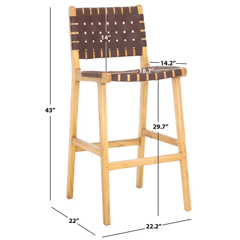 SAFAVIEH Home Adah 30-inch Leather Bar Stool - 22Wx22Dx43H - Cognac/Natural