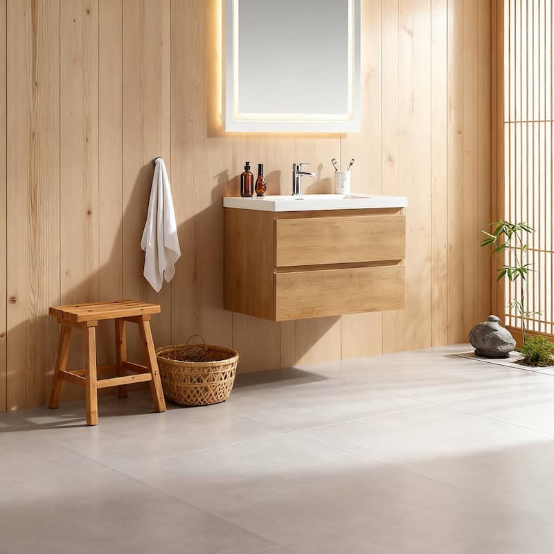 RupheonD 24" 30" 36" 48" Floating Bathroom Vanity in Warm Oak