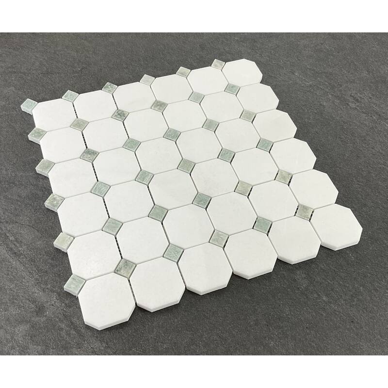 2" Octagon with Dot Marble Mosaic Tiles - Case (10 Sheets)