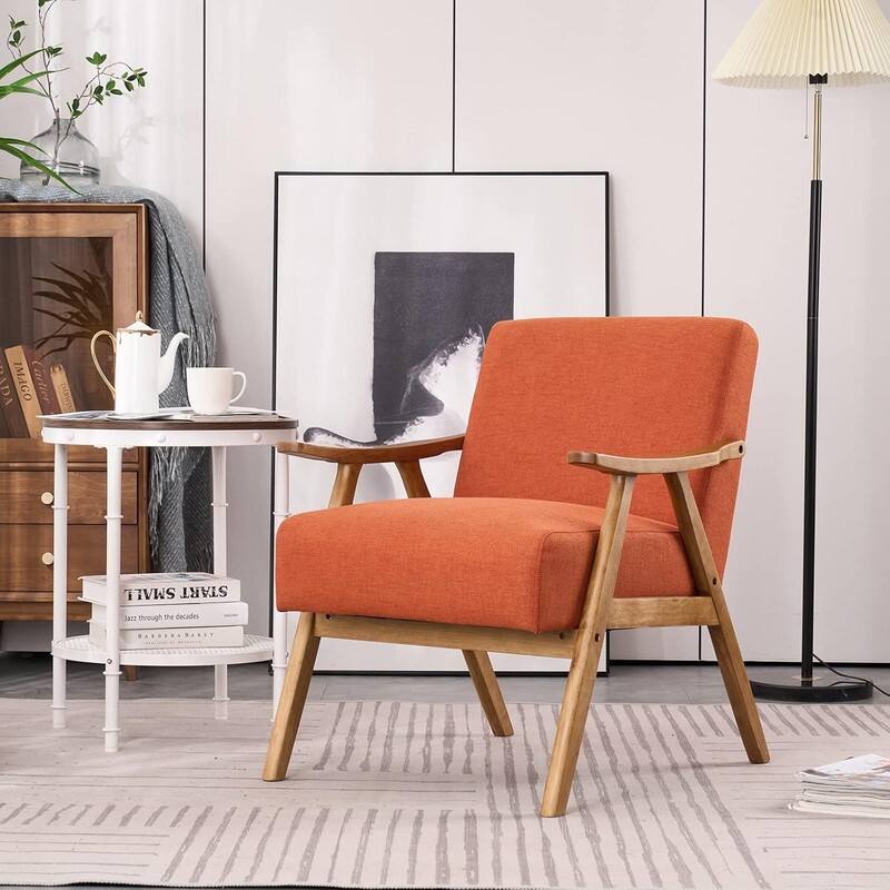 VINGLI Mid-Century Retro Modern Upholstered Lounge Chair Fabric Accent Chair Sturdy Wooden Frame Armchair
