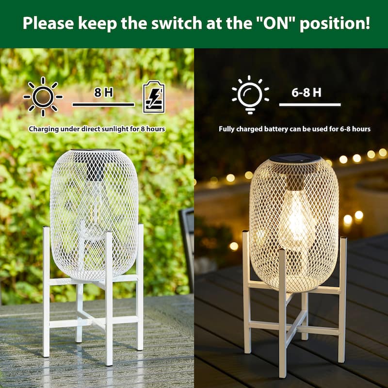 Glitzhome Metal Mesh Solar Powered Waterproof Outdoor Lanterns with Stand