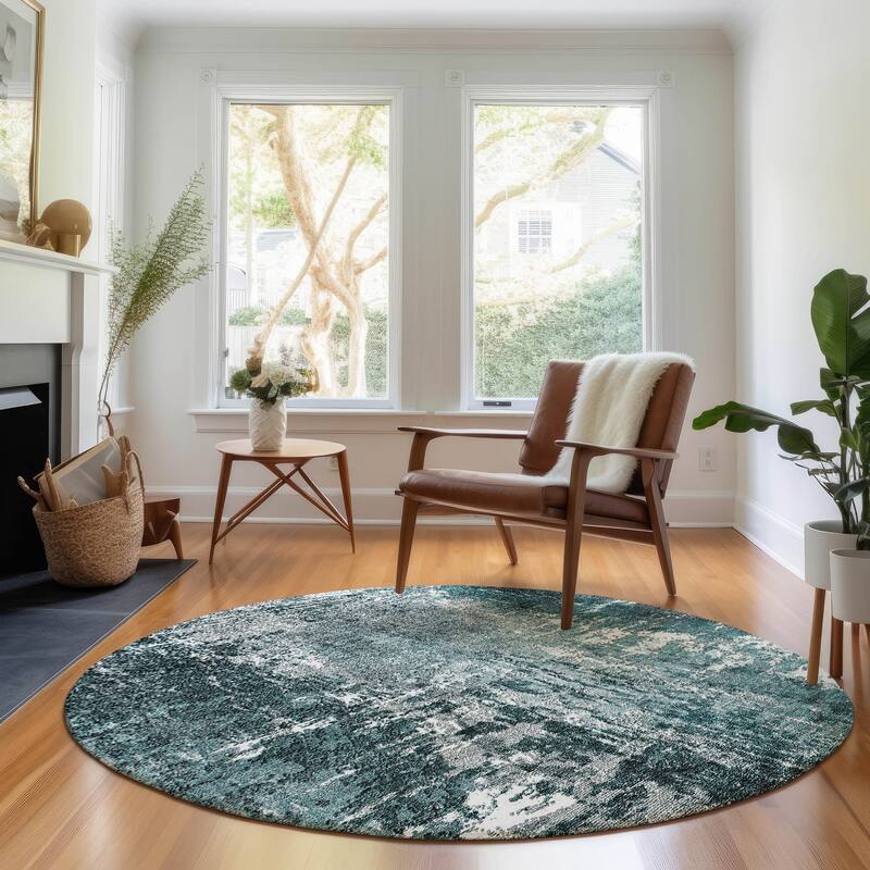Premium Washable Super Soft Abstract Glam Mayfield Rug - Teal - 8' x 8' - Round