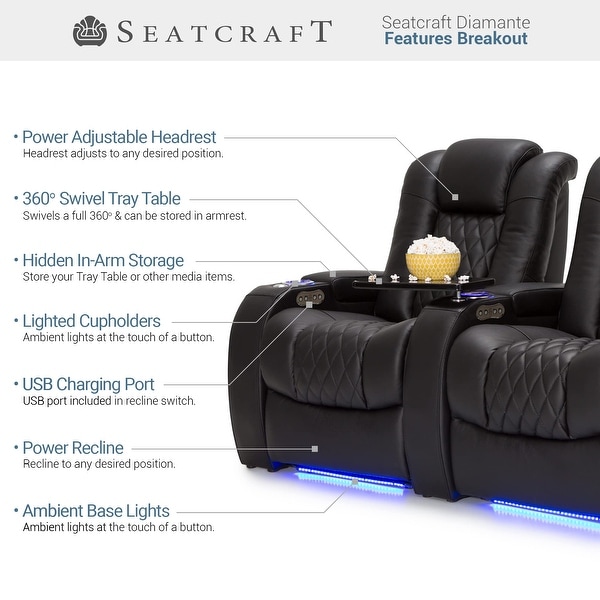 Seatcraft Diamante Home Theater Seating Black Leather 7000 Power