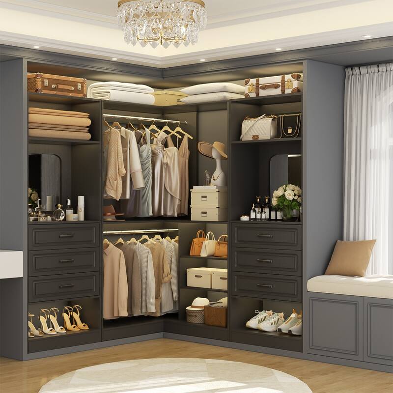 Cimly 25'' Freestanding Closet System with Drawers and Mirror, Display Shelves Organizer with Shelving