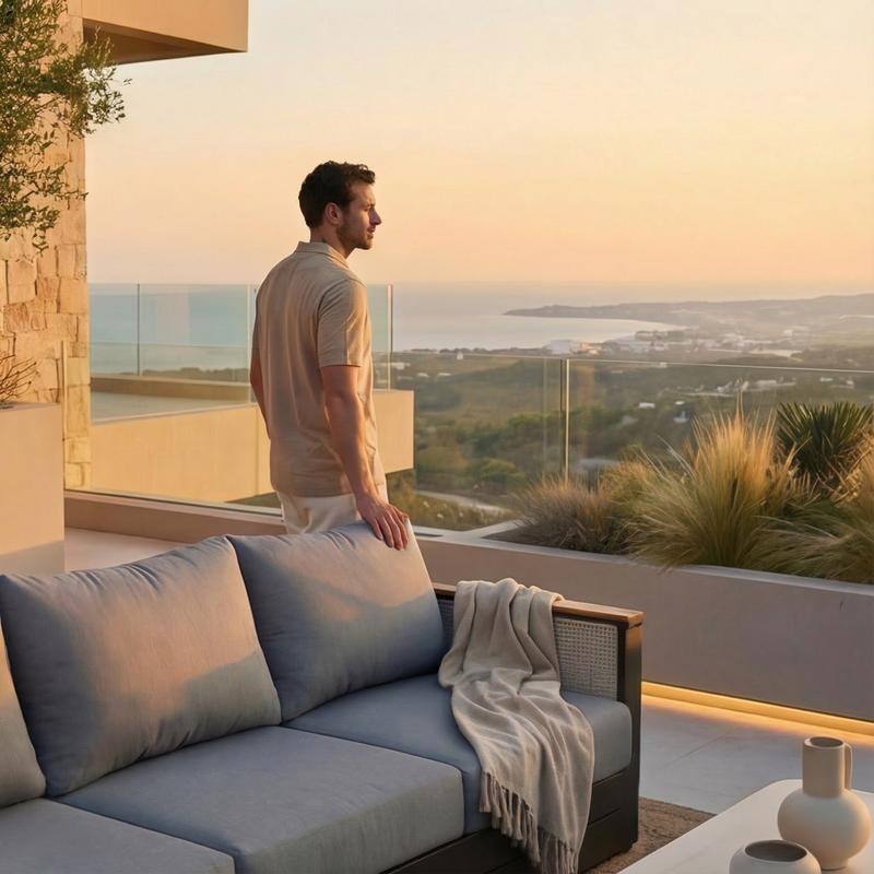 Arvin 4-Piece Outdoor Patio Conversation Set in Aluminum with Olefin Fabric Cushions Sintered Stone Rectangular Coffee Table