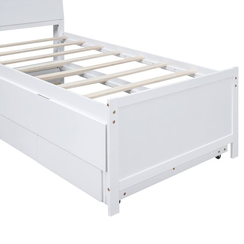 Platform Bed with Storage LED Headboard, Twin Size Trundle and 3 Drawers