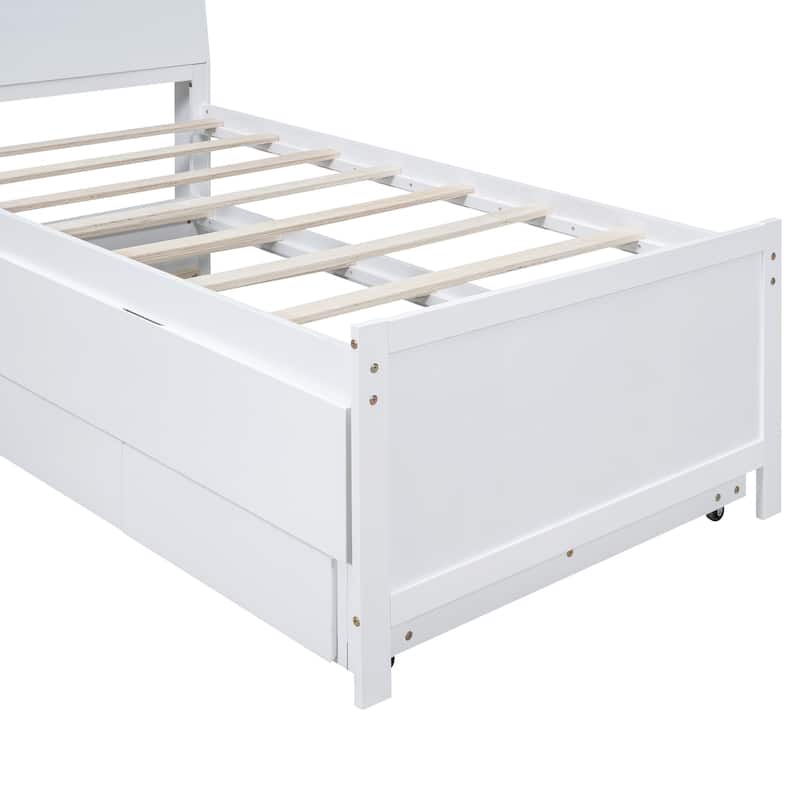 Twin Size Platform Bed with LED Headboard, Twin Trundle, and 3 Drawers