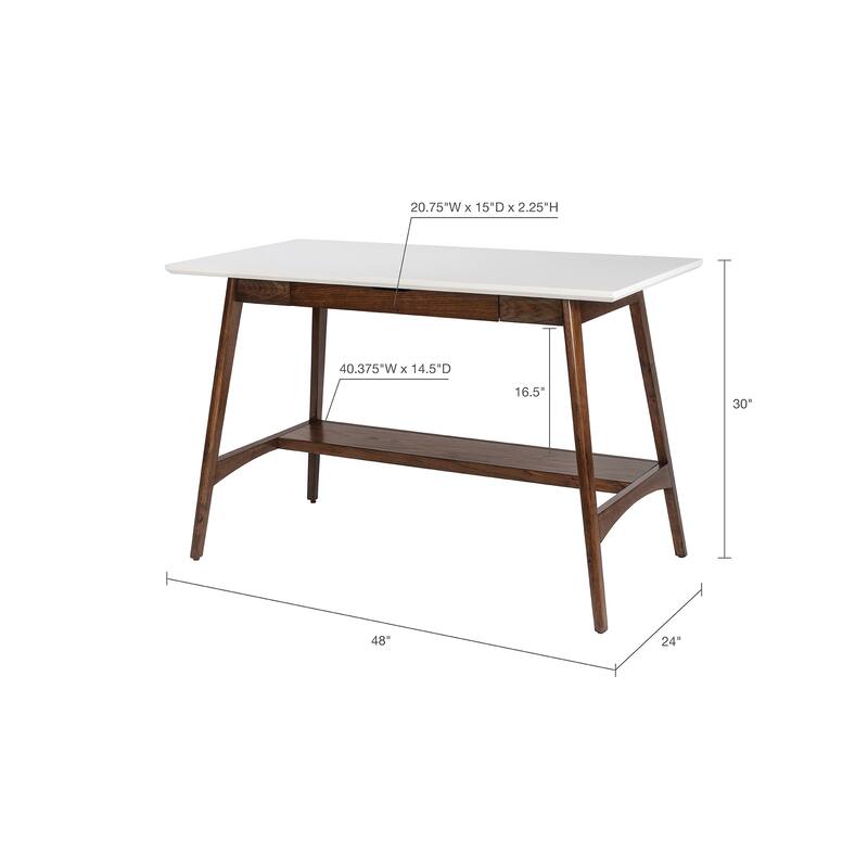 Roomfitters 48-Inch Mid-Century Modern Desk, Off-White Top with Pecan Wood Base and Storage Drawer - Off-White+Pecan