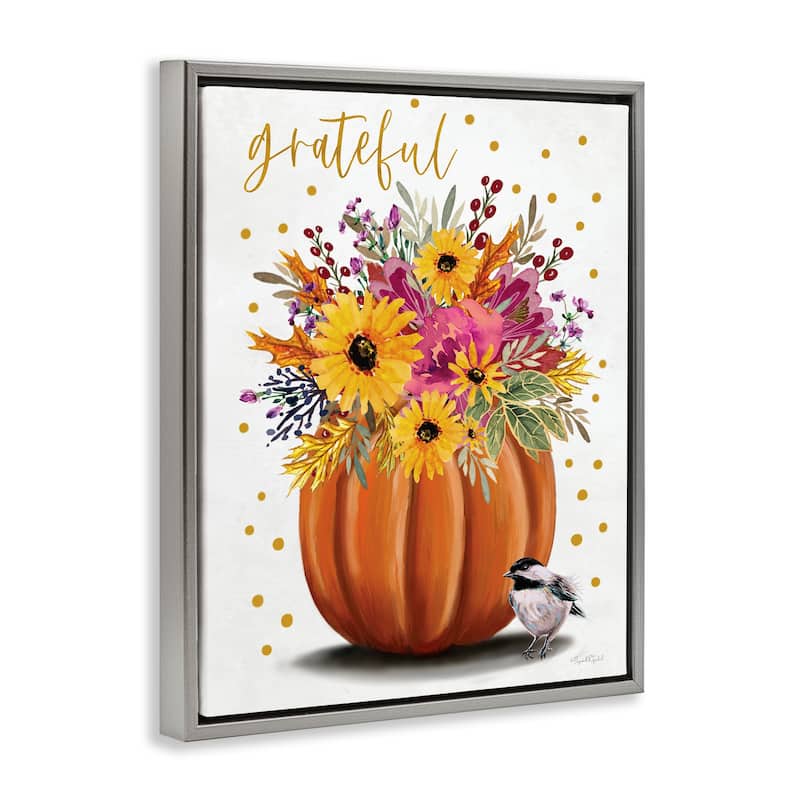 Stupell Grateful Pumpkin Bouquet Framed Floater Canvas Wall Art Design By Elizabeth Tyndall