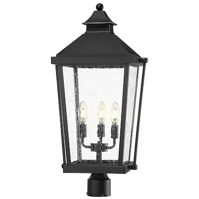 26'' 3-Light Taper Candle Post Light with Seeded Glass