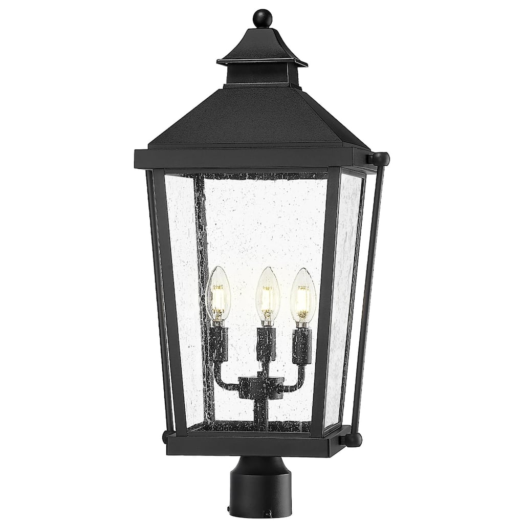 26'' 3-Light Taper Candle Post Light with Seeded Glass
