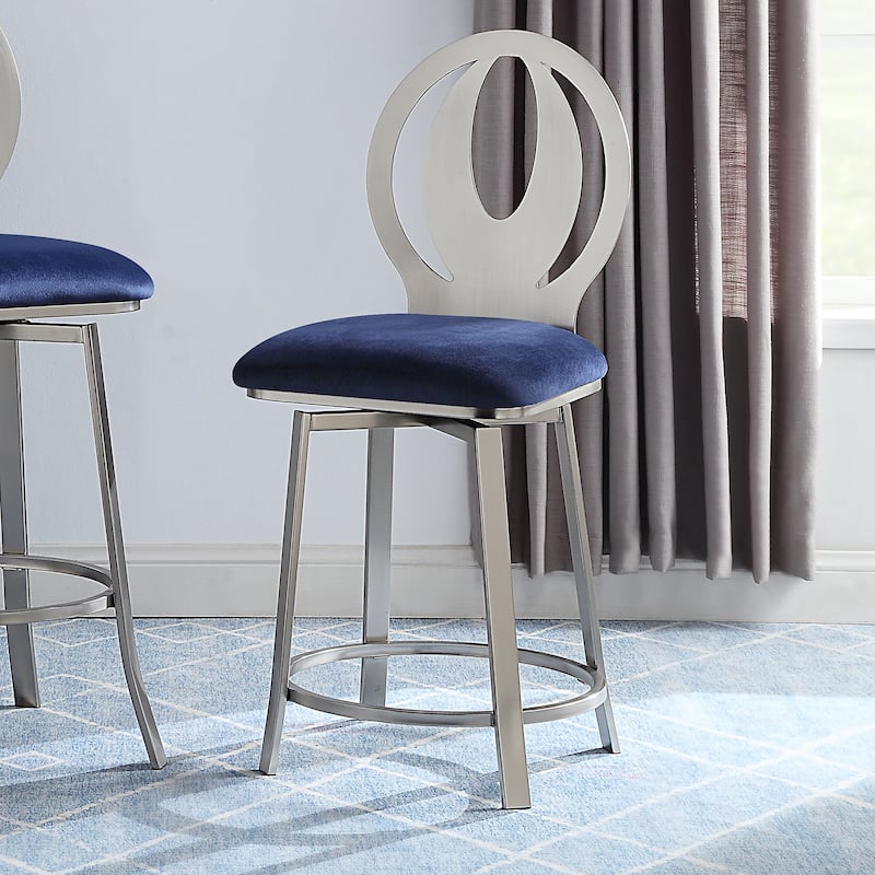 Thibbs Contemporary Padded Seat Swivel Barstools (Set of 2) by Furniture of America - Navy - Counter Height