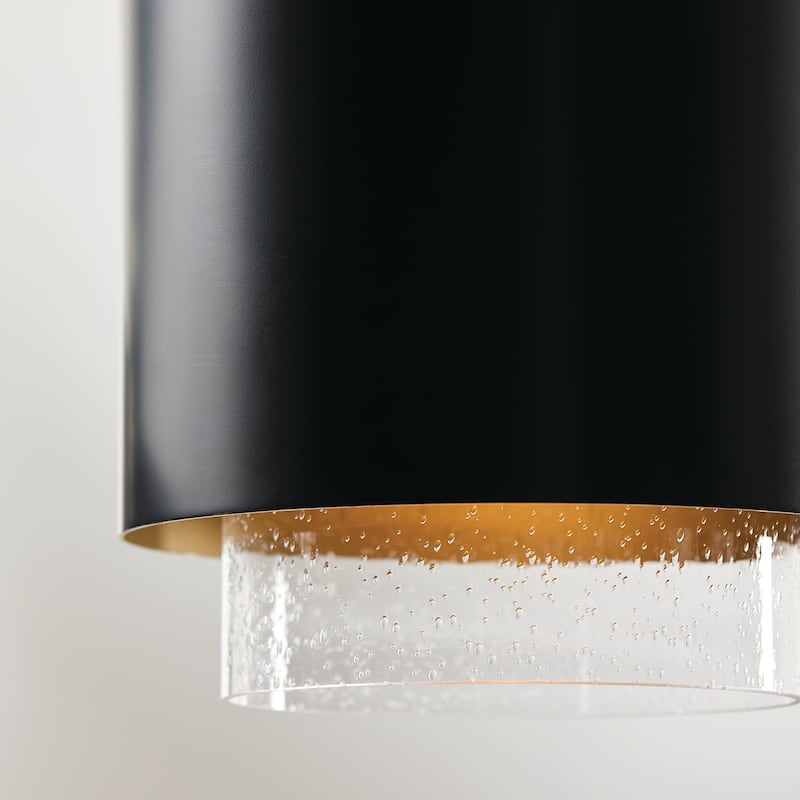 11.50"W x 19.50"H 1-Light Cylindrical Metal Pendant with Seeded Glass - 11.5"W x 19.5"H