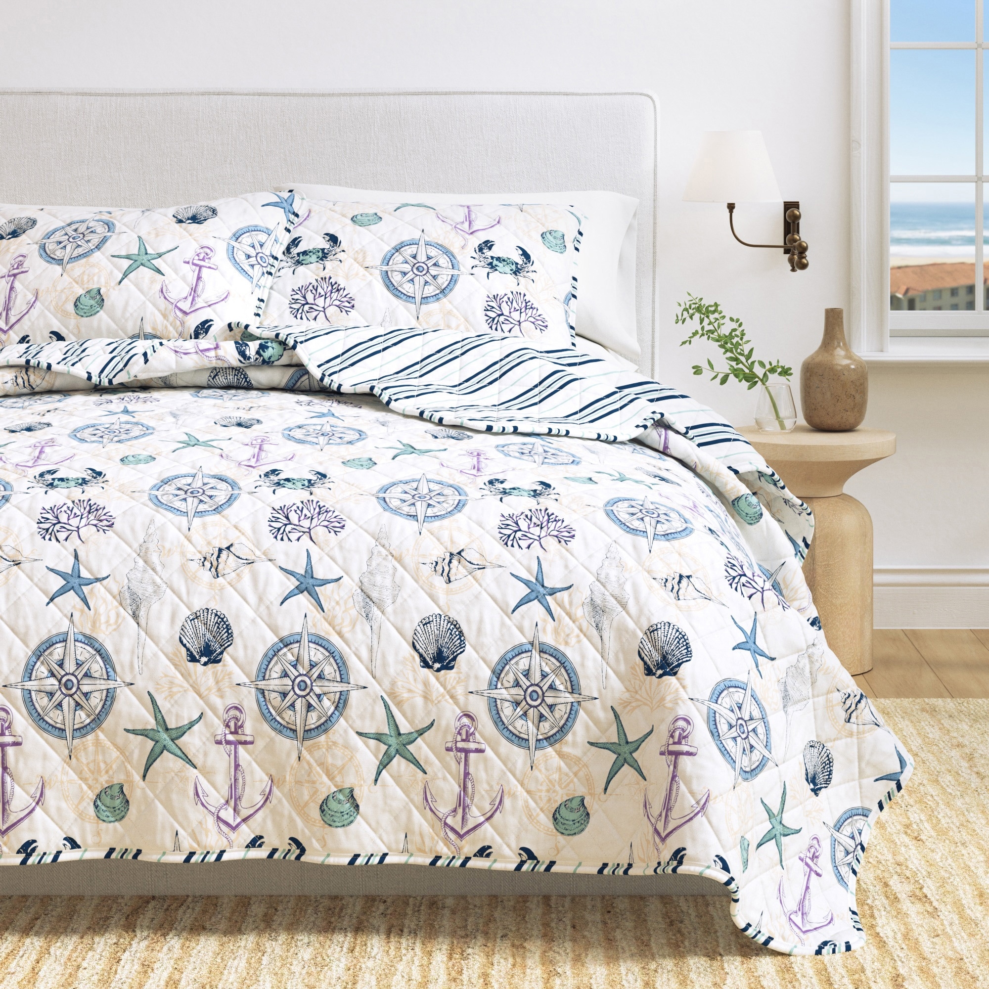 Linery & Co. Nautical Microfiber Quilt Set With Shams.