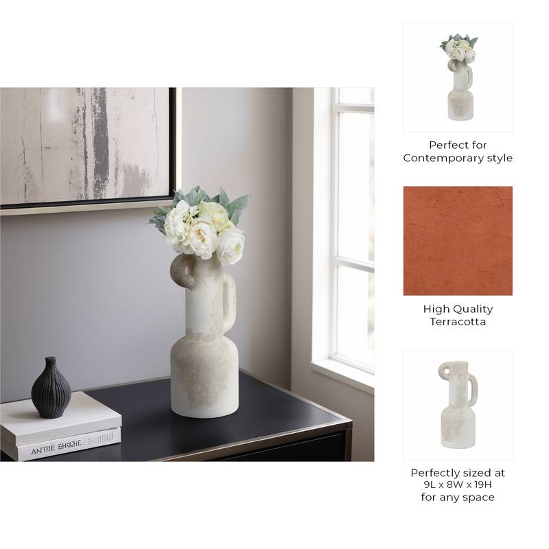 Terracotta Decorative Flower Vase Rustic Matte Finish - 19" White