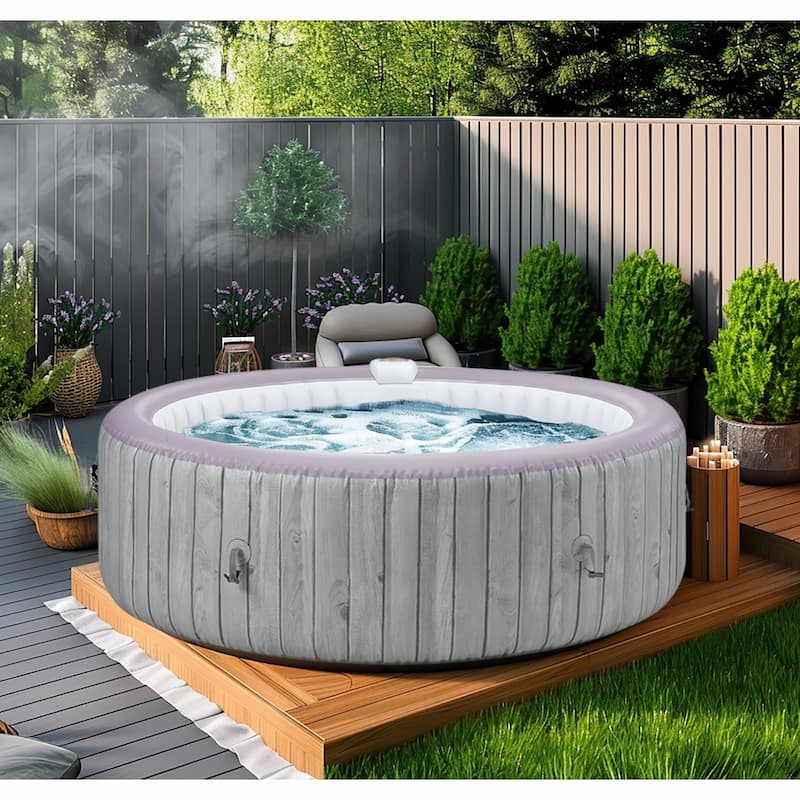 82''Inflatable Hot Tub w/Heating & Filters，Portable Hot Tub for Home Spa，6 Person Round Pool