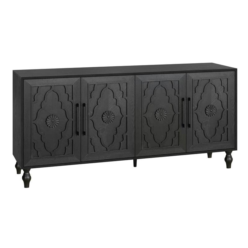 Carved Flower Door Large Storage Cabinet Sideboard Buffet