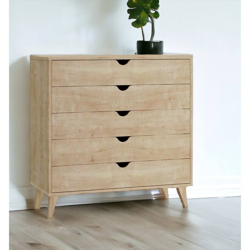 HomeRoots 36" Natural Five Drawer Dresser - 5-drawer