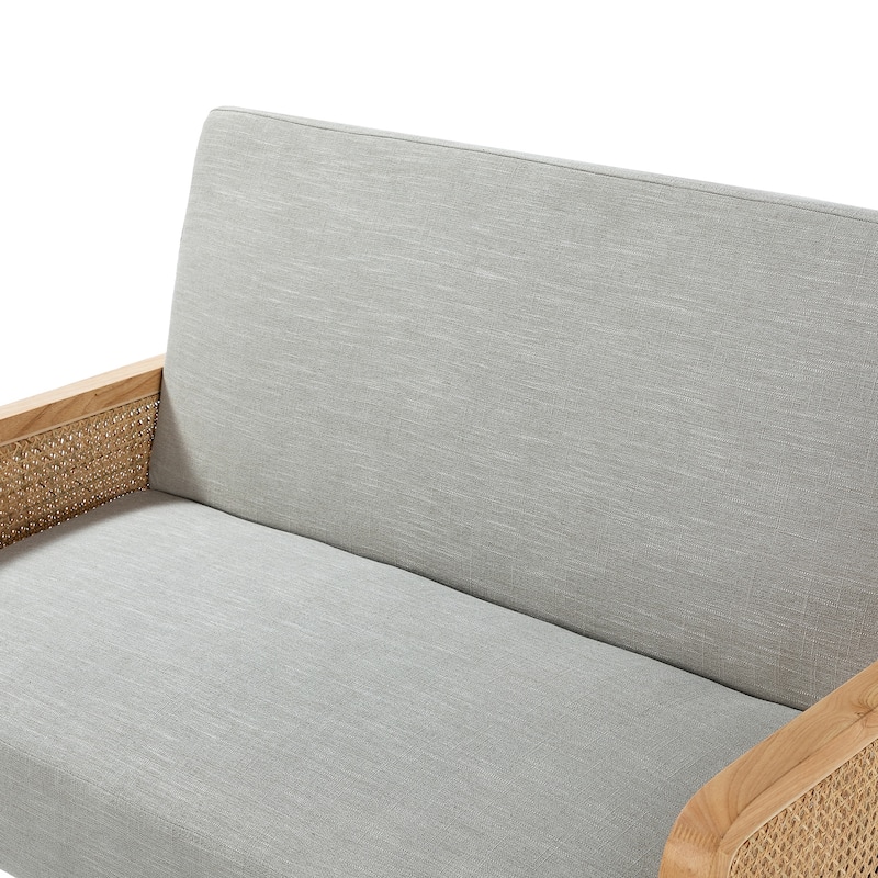 Sybil 43" Contemporary Solid Wood Upholstered Handcrafted Loveseat with Rattan Arms by HULALA HOME