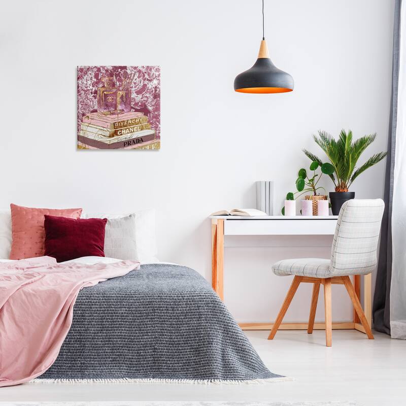 Stupell Glam Designer Books Fashion Accessory Glitz Pink Gold Canvas Wall Art