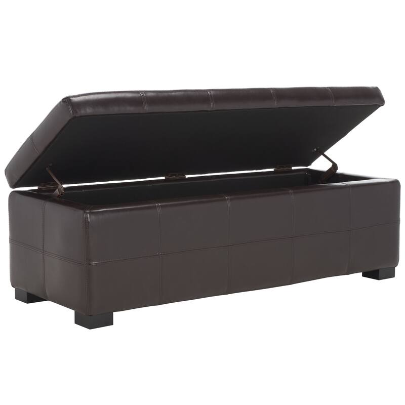 SAFAVIEH Harper Tufted Brown Bicast-Leather Large Storage Bench - 46.9" x 18.3" x 16.7" - 47Wx18Dx17H