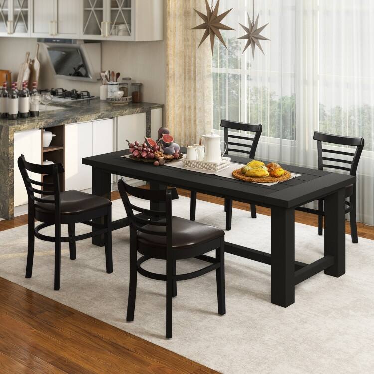Set of 2 Rubber Wood PU Leather Padded Mid-Century Dining Chairs Set with Ergonomic Backrest - 16.5" x 19" x 31"