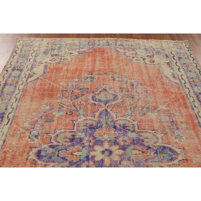 Distressed Sparta Turkish Vintage Area Rug Hand-Knotted Wool Carpet - 6'3" x 9'0"