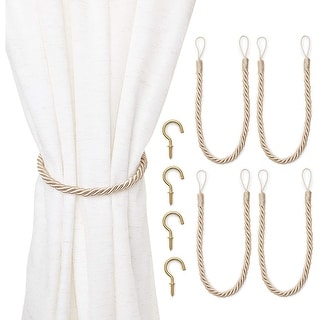 Tan Rope Curtain Tiebacks with Hooks, Holdbacks for Drapes (26 in, 2 ...