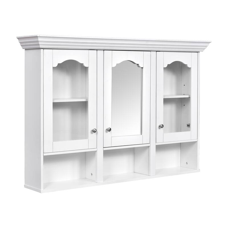 Roomfitters 47" Wall Cabinet with Mirror, 3 Adjustable Shelves and Open Compartments, Over Toilet Bathroom Storage, White