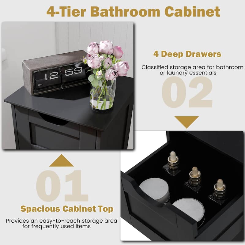 Costway Bathroom Storage Cabinet with 4 Drawers Cut-out Handles - See Details