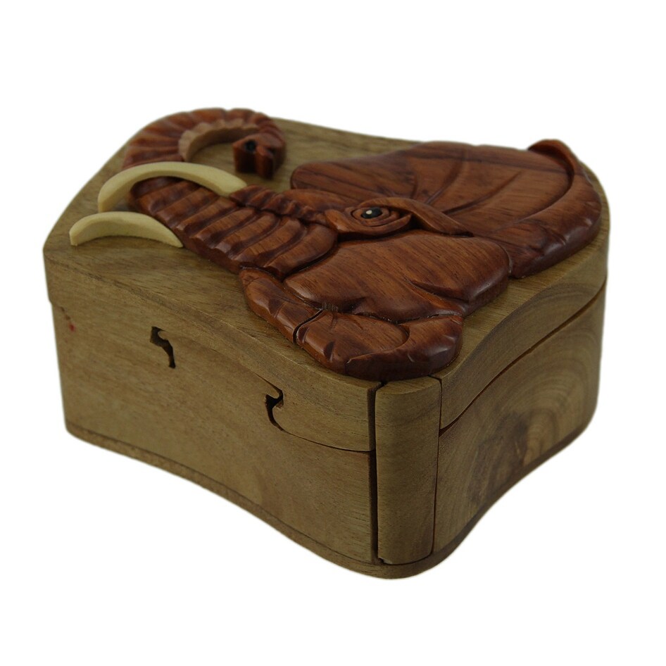 Shop Two Tone Elephant Head Hand Crafted Wooden Trinket Puzzle Box