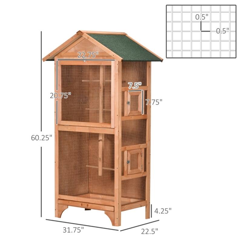 Outdoor Wooden Bird Aviary with Large Access Door Weather-Resistant Fir & Metal Wire, Removable Tray