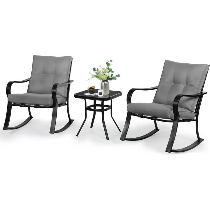 Solaura 3-piece Outdoor Patio Rocking Chairs Conversation Bistro Set