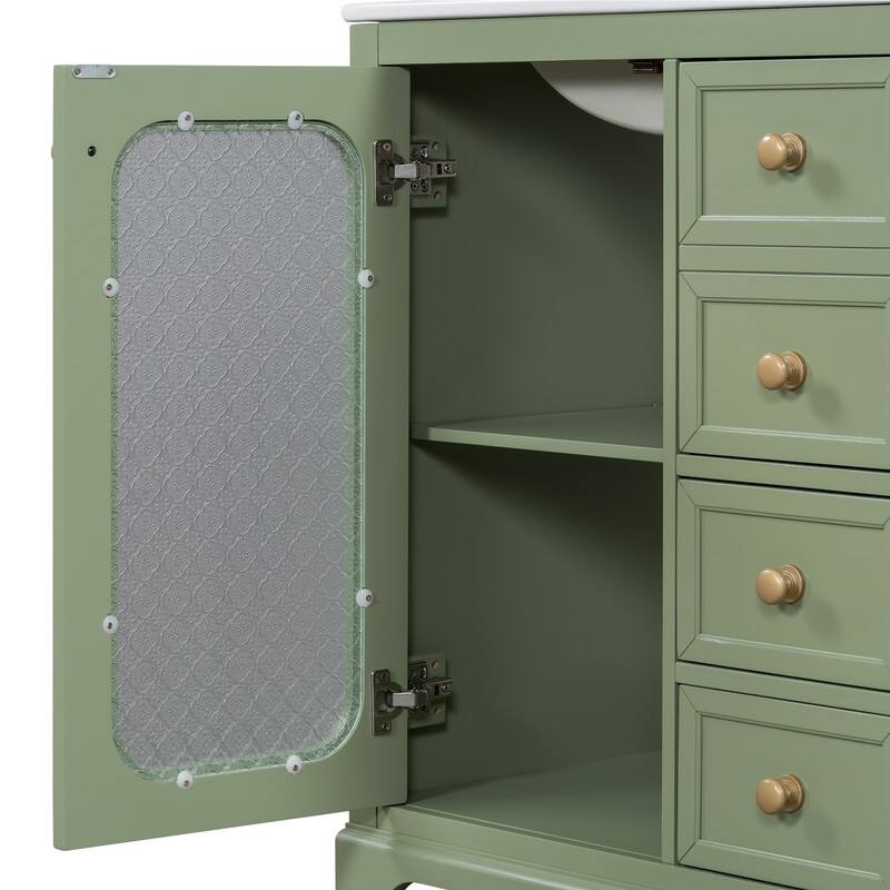 30''/36'' Bathroom Vanity with Sink, 3 Drawers Bathroom Storage Cabinet with Soft-Close Glass Door and Adjustable Shelf