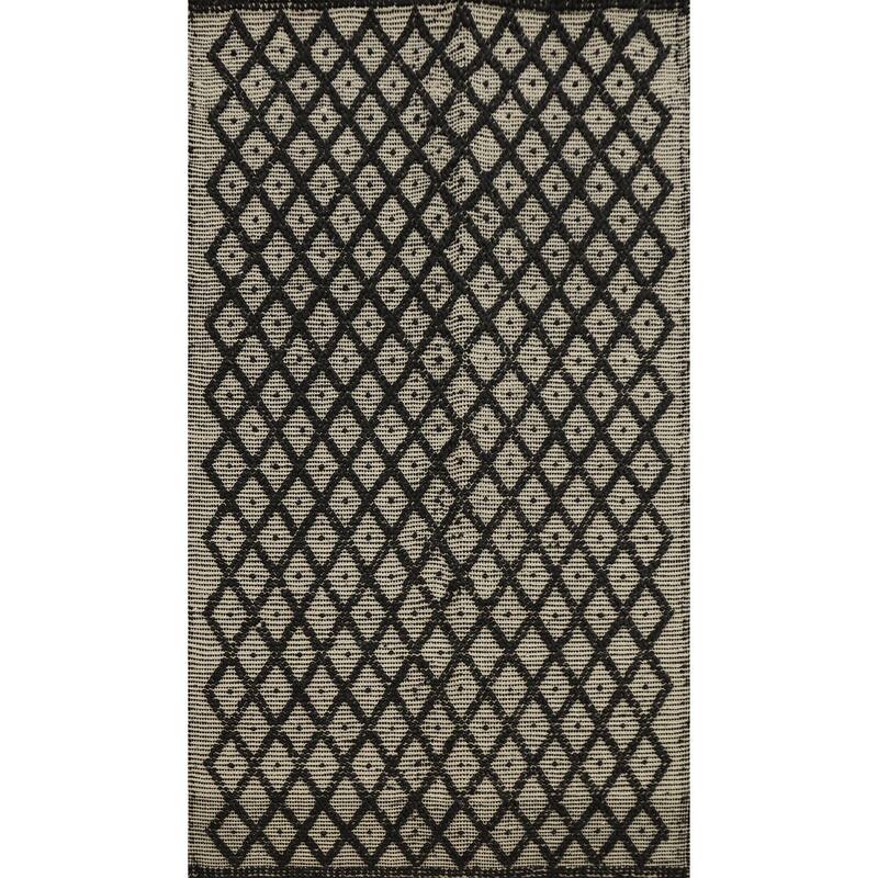 Hand Knotted Oriental 100% Wool Carpet Modern Geometric Black Modern Gotti Design Area Rug - 8' 0'' X 4' 11''