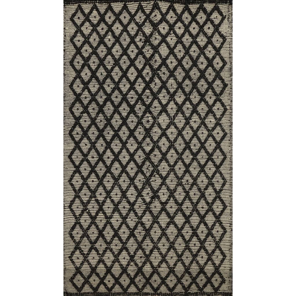Hand Knotted Oriental 100% Wool Carpet Modern Geometric Black Modern Gotti Design Area Rug - 8' 0'' X 4' 11''