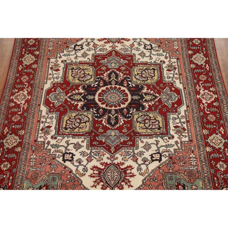 Hand Knotted Oriental 100% Wool Carpet Traditional Medallion Beige & Ivories Heriz (serapi) Area Rug - 12' 2'' X 8' 9''