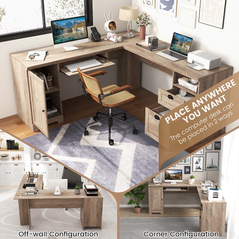 Gymax 66 Inch L-Shaped Computer Desk Spacious Corner Desk w/ Drawers &
