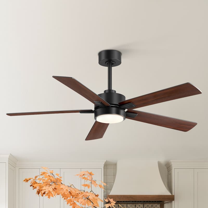 52-IN LED Ceiling Fan with Light Kit and Remote- 5 Blade - Black Walnut