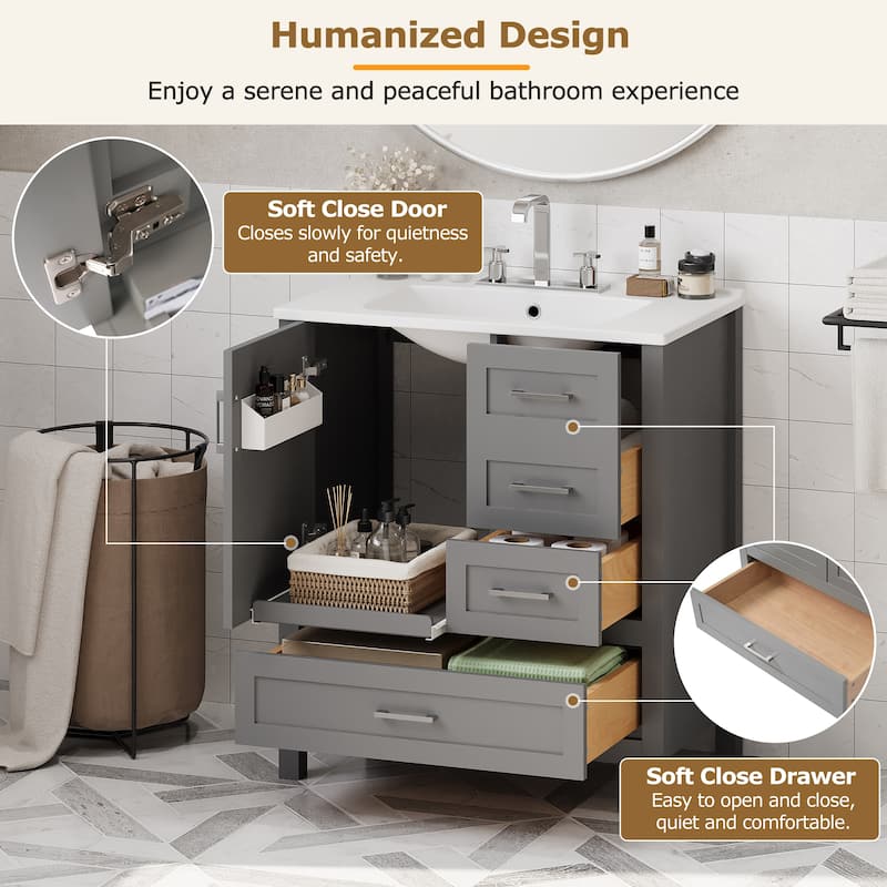 GDFStudio - Orion Wood & Ceramic 30" Bathroom Vanity Cabinet with Sink & Storage