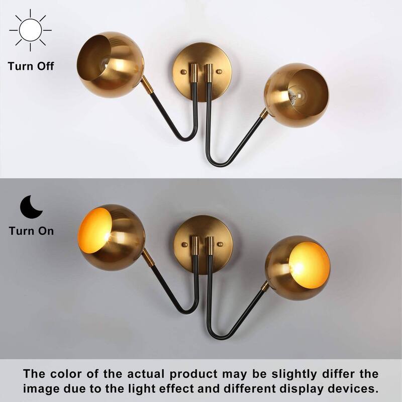 Marden Modern 2-Light Black Gold Wall Sconce Bathroom Vanity Lights with Metal Shades - 19.5 "