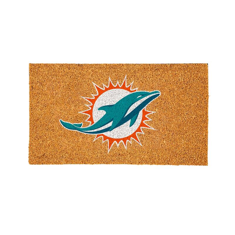 Coir Door Mat, 16"x 28", Miami Dolphins - 28" x 16"