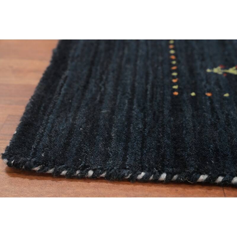 Hand Knotted Oriental 100% Wool Carpet Tribal Animal Pictorial Navy Blue & Blues Gabbeh Area Rug - 8' 0'' X 6' 0''